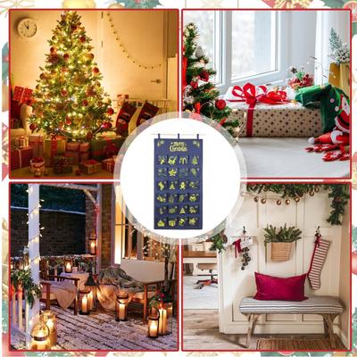 24 Tage Weihnachts-Ankunftskalender-Beutel Bedruckter Mehrschichtiger Süßigkeiten-Aufbewahrungsbeutel Weihnachts-Countdown-Kalender Aufbewahrungs-Hängetasche