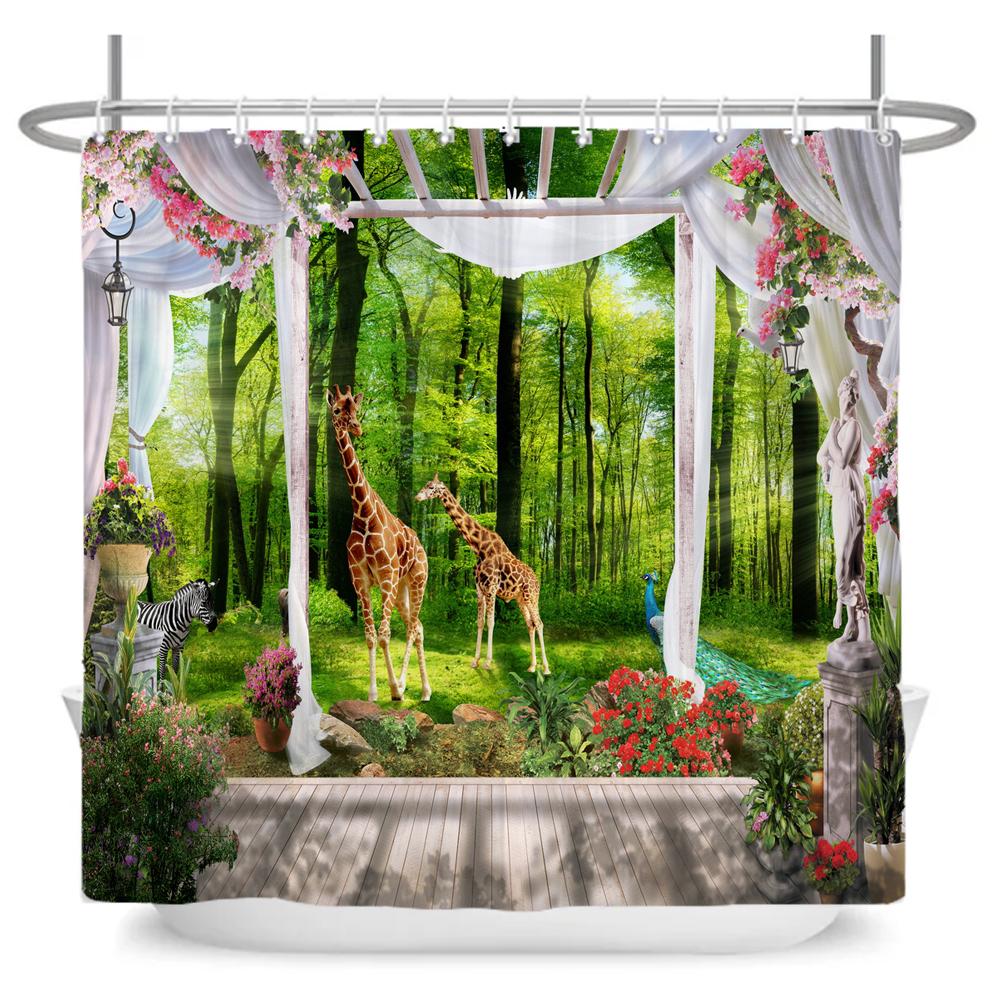 3D Forest Waterfall Landscape Bath Curtain Window Scenery Curtain Spring Nature Rainforest Shower Curtains for Bathroom Decor