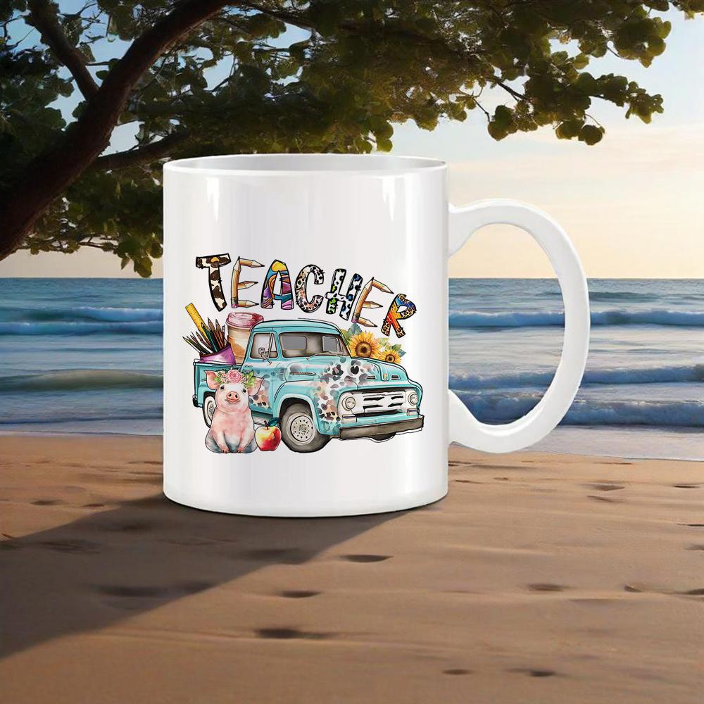 Light Blue Mug for Teachers' Day Lovely Water Mug for Educators Apply Shape Coffee Cup Rainbow Drinkware Back School Use Cups