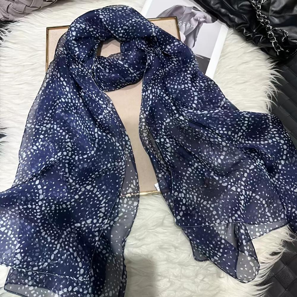 Blue Green 100% Silk Shawl Scarf Women Fashion New Floral Design Long Scarves Wraps Summer Chiffon Beach Scarf Wrap 180*110Cm