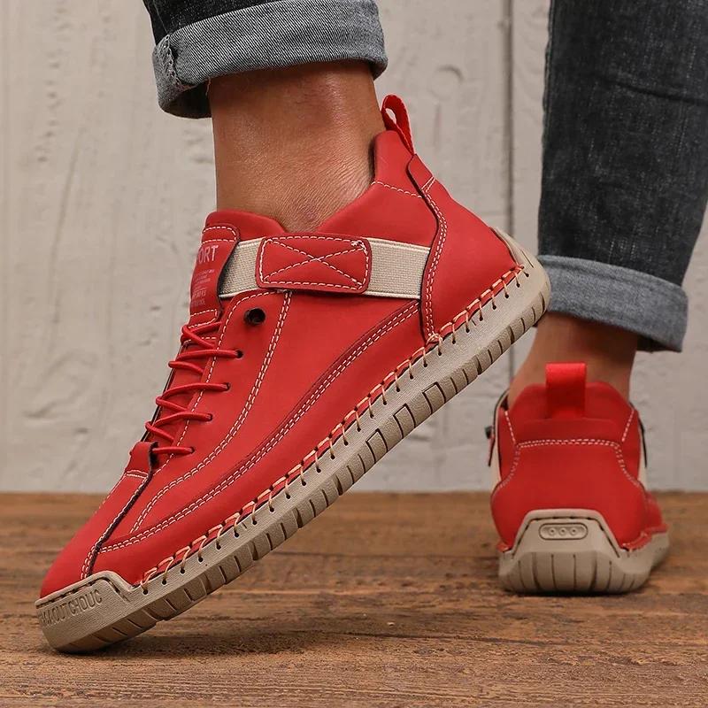 Men's Low Cut Casual Sports Shoes Korean Retro Spring Summer Lace Up Anti Slip Flat Shoes Trendy Fashionable Flat Bottom Boots