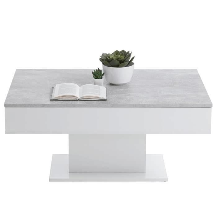 Table Basse - Bout de canapé - mélamine Gris Béton et Blanc L100 x H46,1 x P65 cm