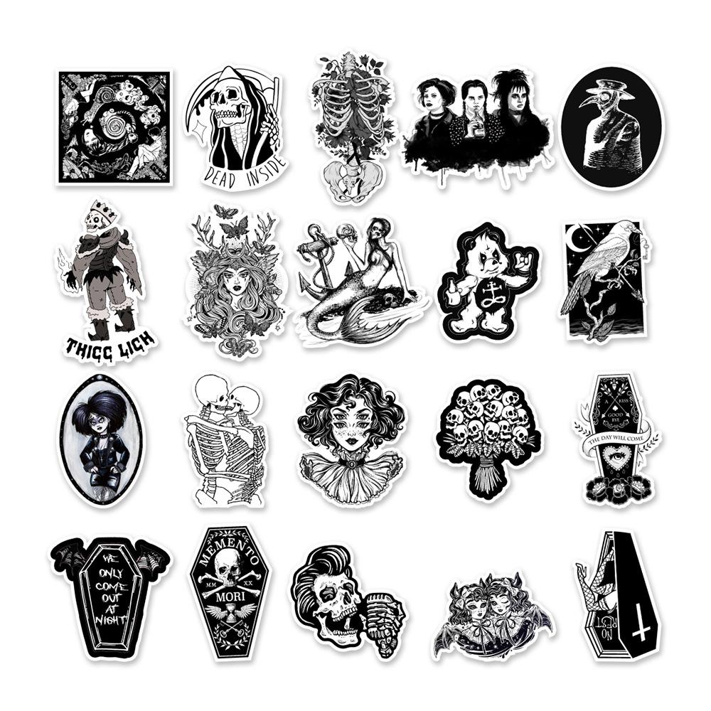 50 Black and White Gothic Style Graffiti Stickers Car Mobile Phone Skateboard Refrigerator Decoration Stickers