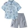 Minibala Boys' Breathable Faux Linen Short Sleeve Shirt & Pants Set