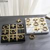 Creative Tic-Tac-Toe Game Wood Chessboard Geometric Artwork Ornaments Desk Decoration Golden Chess Pieces Casual Chess Games