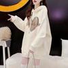 Women's Hooded Long Sleeve Hoodie Loose Fit Casual Heart Print Sweatshirt Korean Leisure Pullover Top