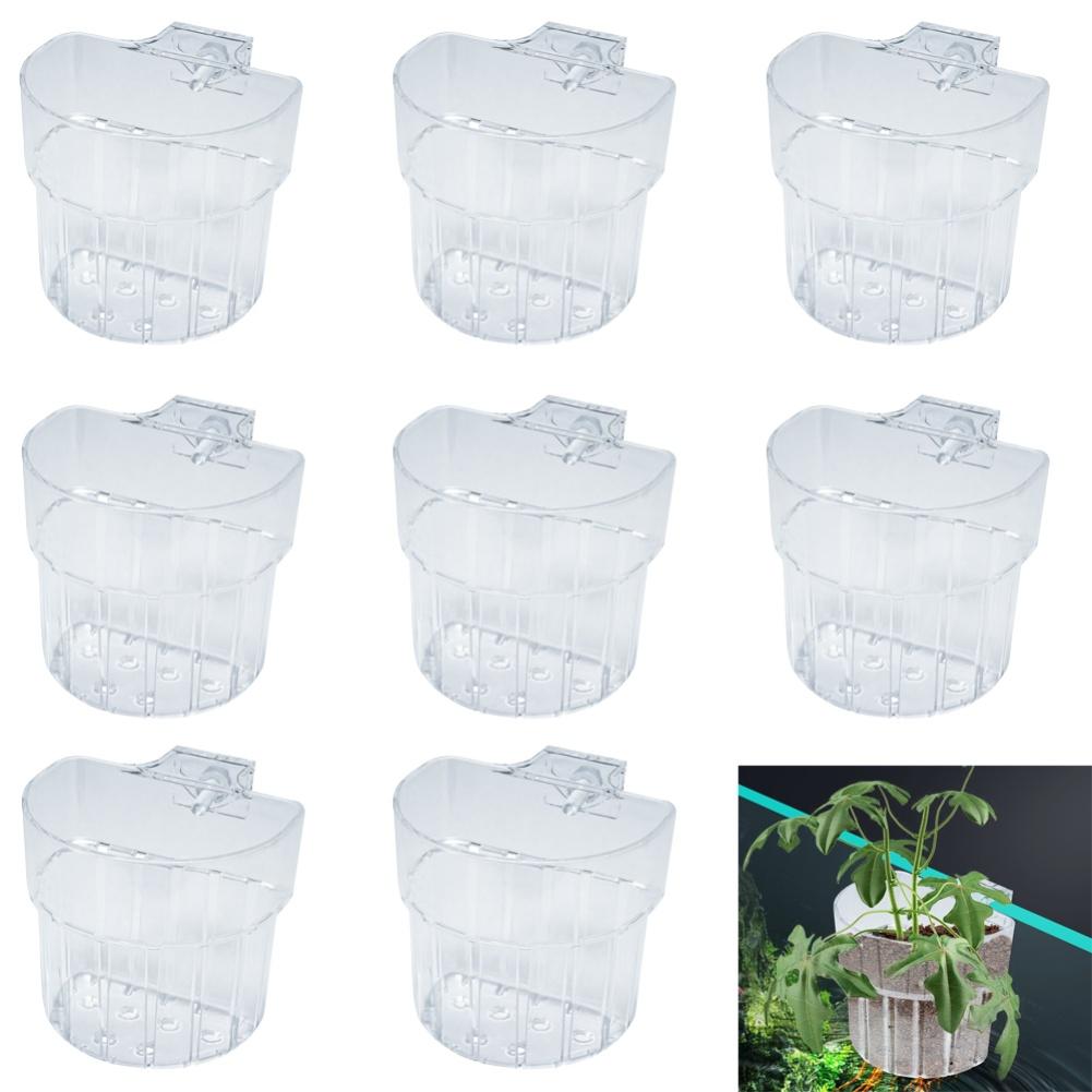 Set mit 8 transparenten Aquarienpflanzenhaltern mit Hängehaken, Kunststoff-Pflanzenkorb für Aquarium, Wasserpflanzen-Ausstellung