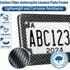 Motorcycle Real Carbon Fiber License Plate Frame Bracket 4-Hole – Heavy Duty Tag Holder for Motorcycle ATV UTV Scooter Moped – Black License
