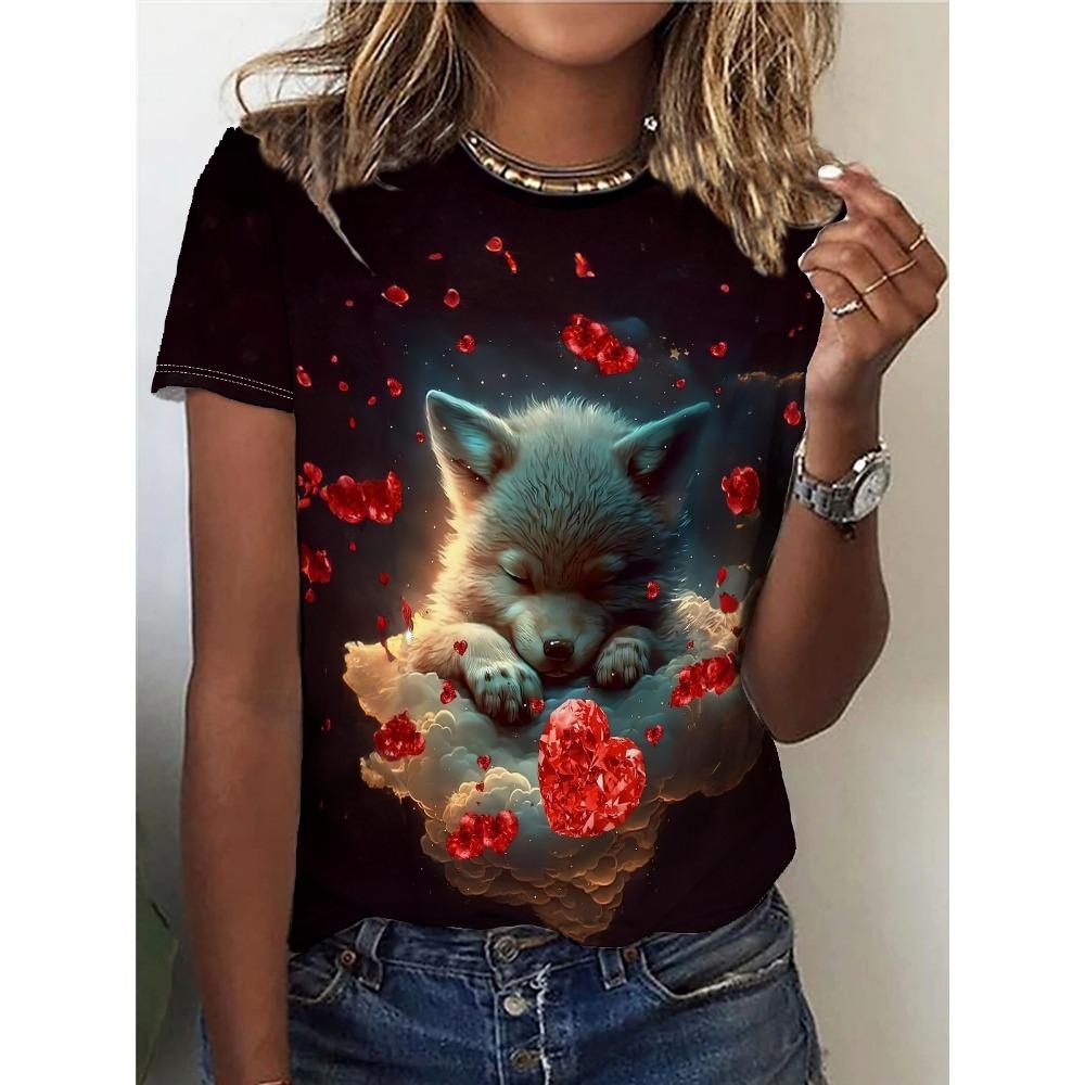 Summer Animals Lion Tiger Wolf 3D Print T-shirts Women Streetwear Fashion Y2k Short Sleeve  O-neck  Tops