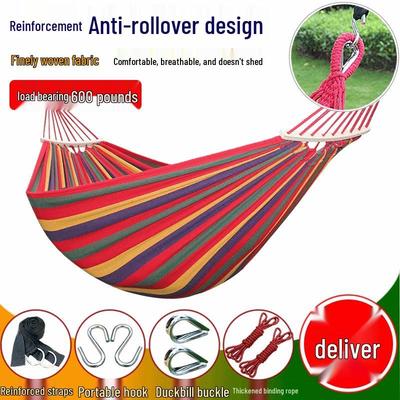 Doppelt dicke Outdoor-Canvas-Hängematte mit gebogenem Holzdesign und Überrollschutz