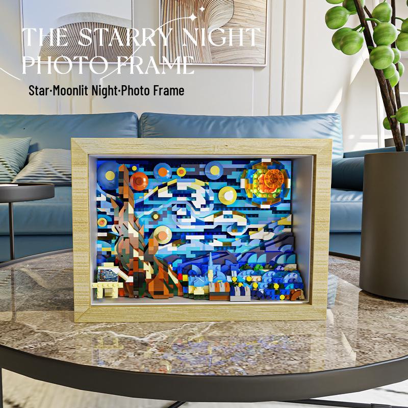 Starry Night Photo Frame Building Blocks: Compatible with Lego - Children's Educational Assembly Ornament Gift