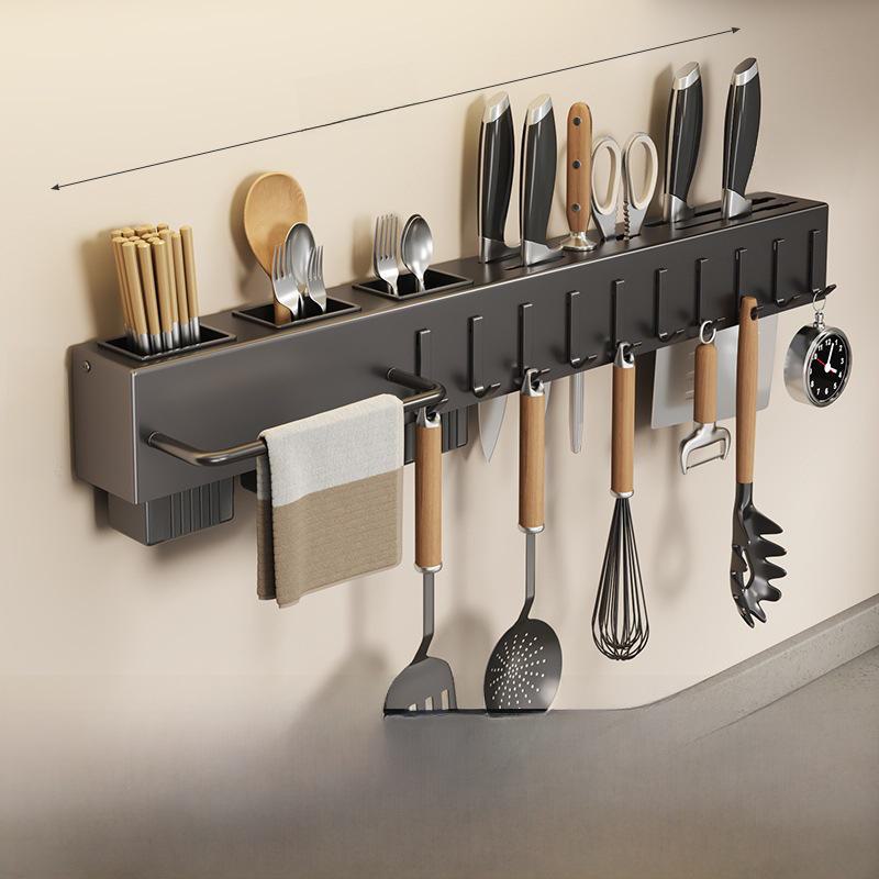 Wall-Mounted Multifunctional Kitchen Knife & Chopstick Rack – Punch-Free Installation