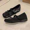 Women's Ballet Shoes Square Toe Flat Butterfly-knot Increased Internal One Kick Single Shoes Fashion All-match Mary Jane Shoes