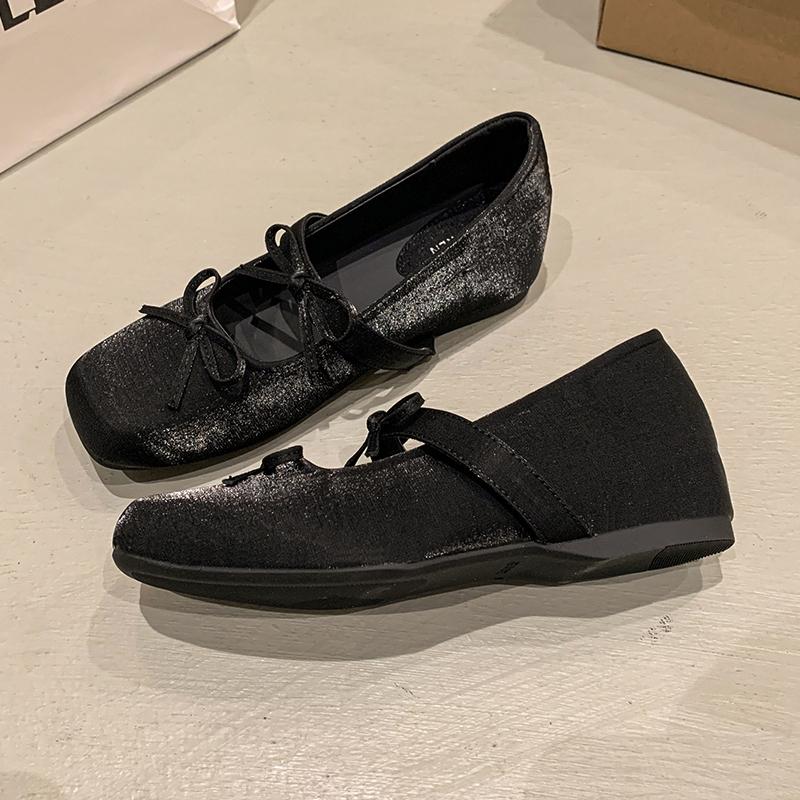 Women's Ballet Shoes Square Toe Flat Butterfly-knot Increased Internal One Kick Single Shoes Fashion All-match Mary Jane Shoes