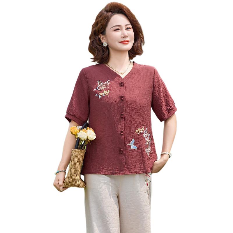 Middle-Aged Women's New Chinese Style Short Sleeve Two-Piece Set