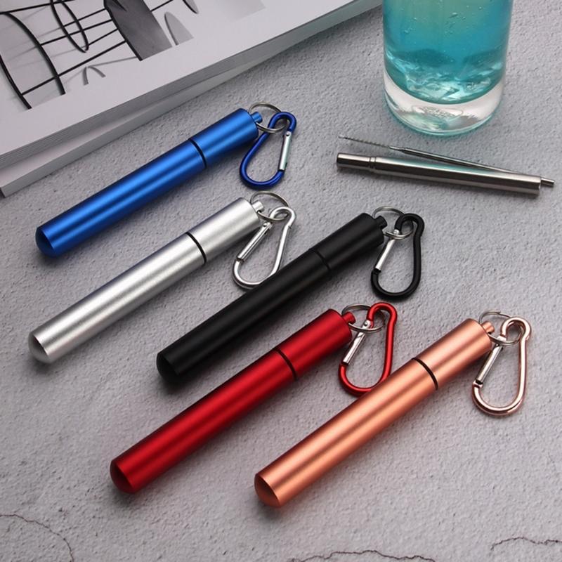Travel Drinking Straw Bundle With Metal Extendable Straw, Cleaning Brush and Storage Storage Case for Daily Carry and Outings