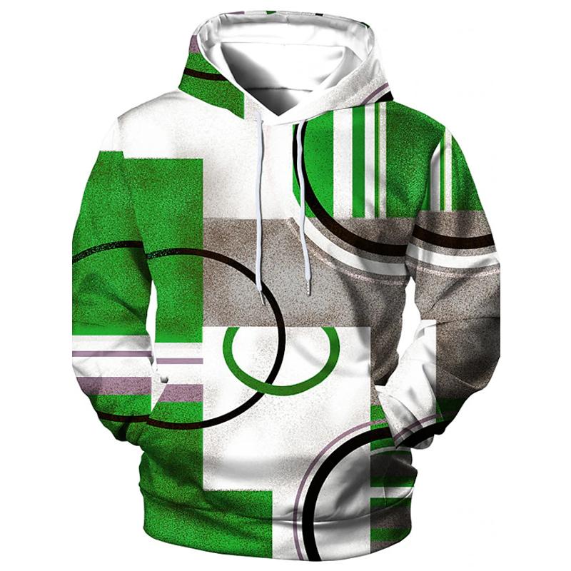 

Мужская толстовка с капюшоном, свитер с капюшоном, с геометрическим рисунком, цветными блоками, графические принты, спортивная повседневная осень 4XL зелёный