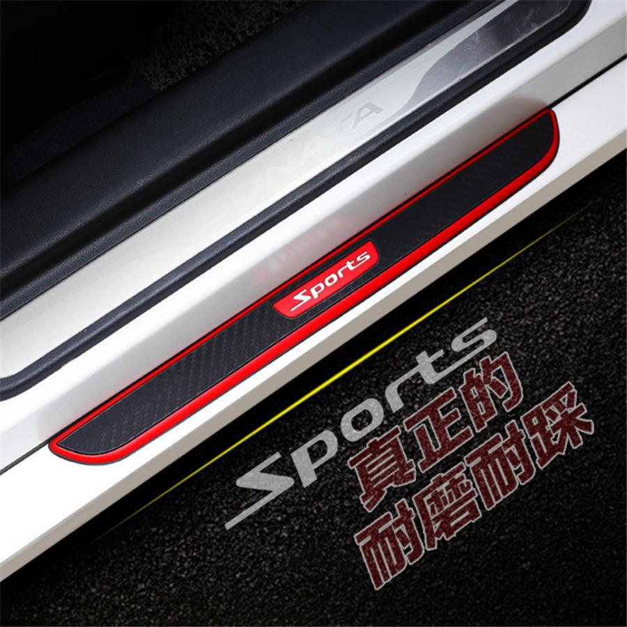 4PCS Carbon Fiber Color Universal Rubber Car Door Scuff Sill Cover Panel Step Protector Sport Style Bumper Corner Protector