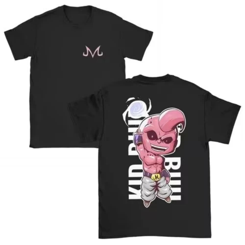 Maglietta estiva da uomo in cotone a maniche corte con scollo tondo e stampa kawaii Majin Buu Gym Ball Z Fitness Anime per genitori
