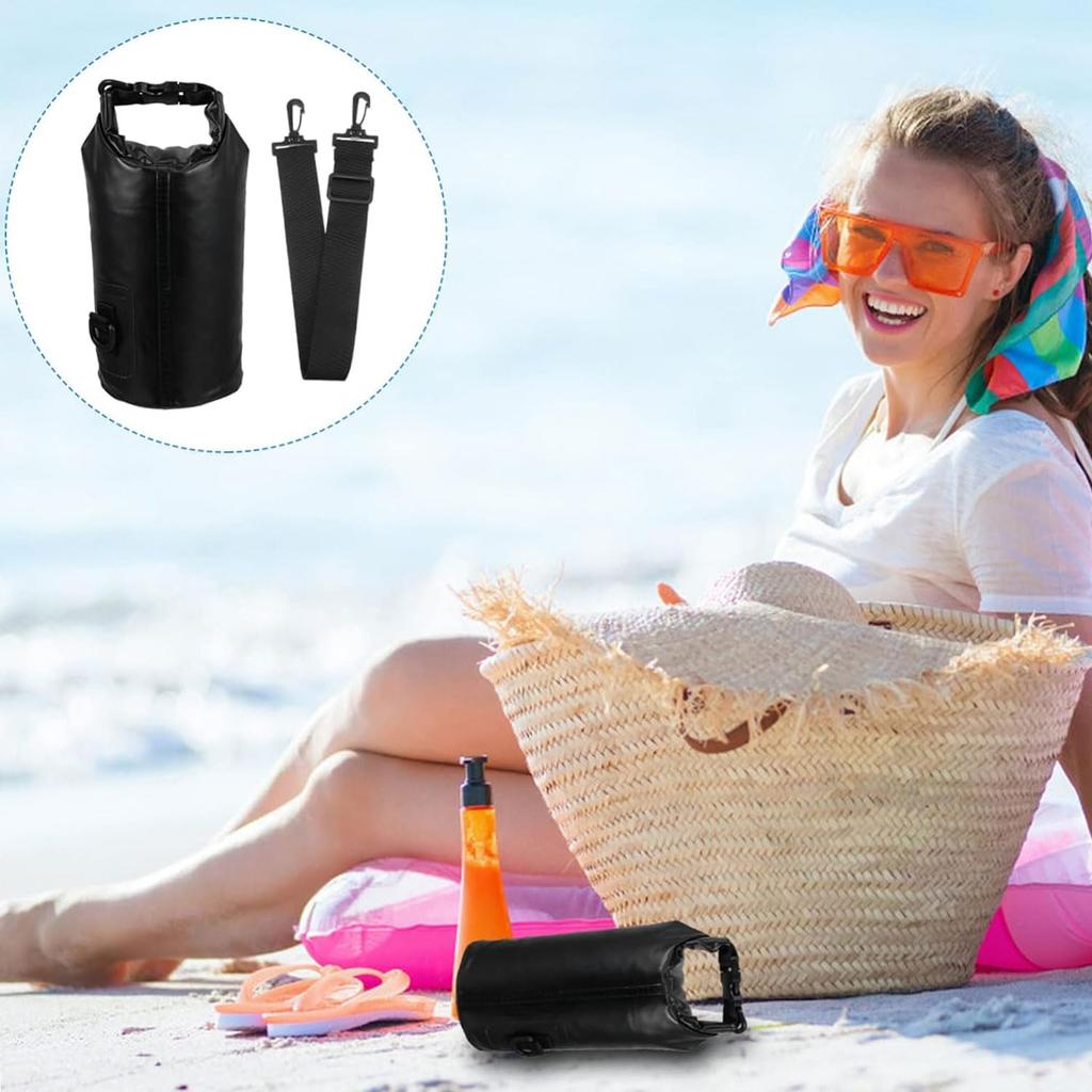 XuJJJJunB Waterproof Bag, Black, 3L, Waterproof Dry Bag, Drum-Shaped, Foldable, Lightweight, Durable