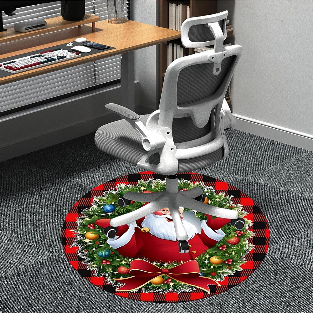 

1pc Christmas Santa Claus Chair Carpet for Office, Round Non-Slip Durable Large Size Office Carpet, Suitable for Office, Beautiful Decoration 80cm