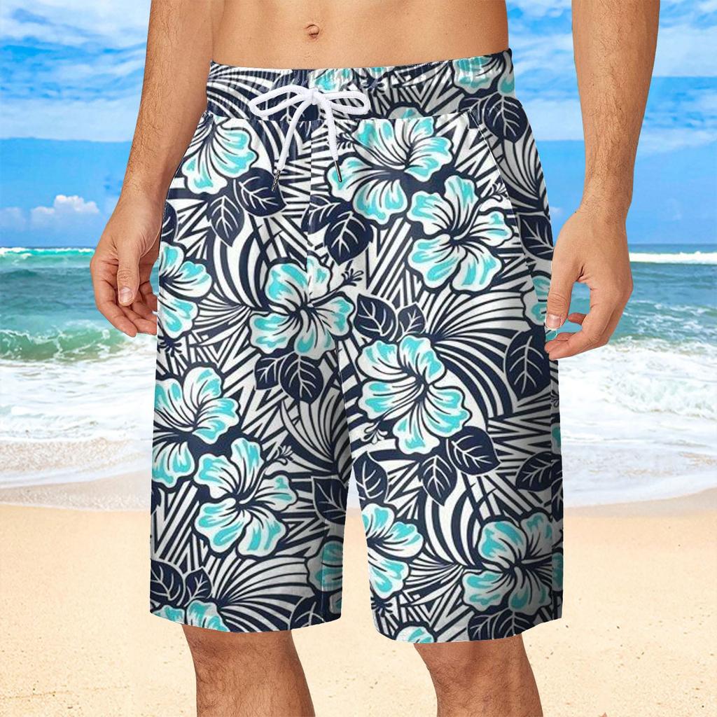 Summer 3D Tropical Plants Flower Print Shorts Fashionable Casual Beach Men's Shorts