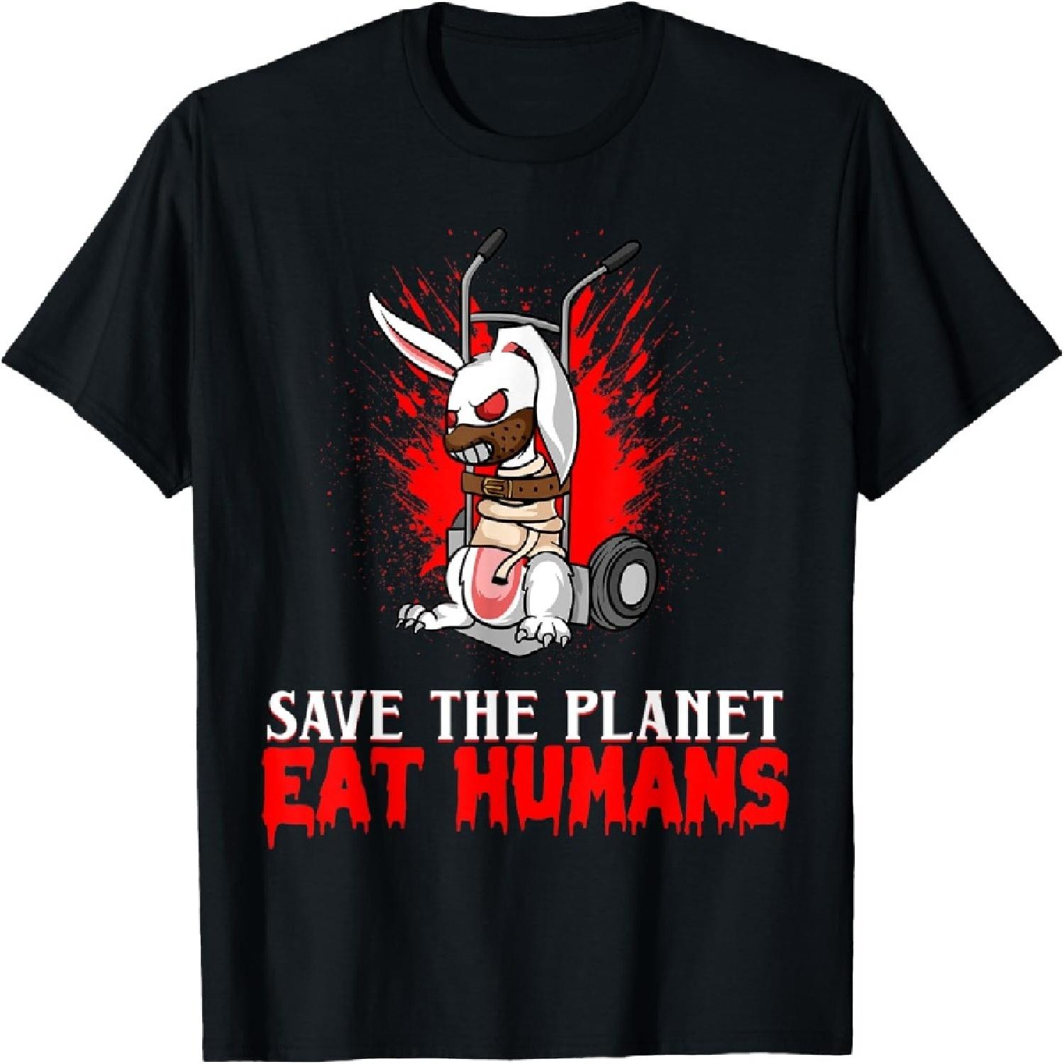 Save The Planet Eat Human Bunny Rabbit Kawaii Anime Rodent T-Shirt S