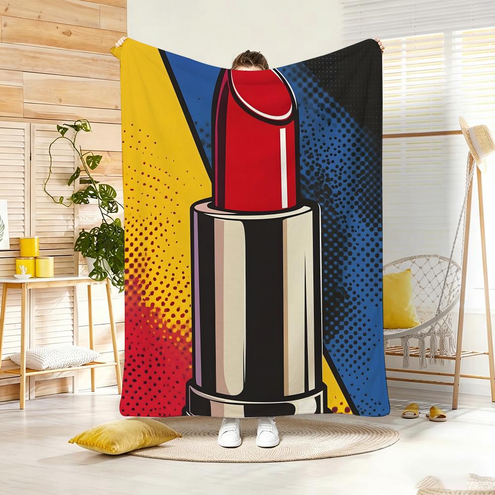 Art P-Pop Art Style Lipstick Beauty Throw Lightweight 240g Flannel Blanket Soft Skin-friendly for Summer Cooling