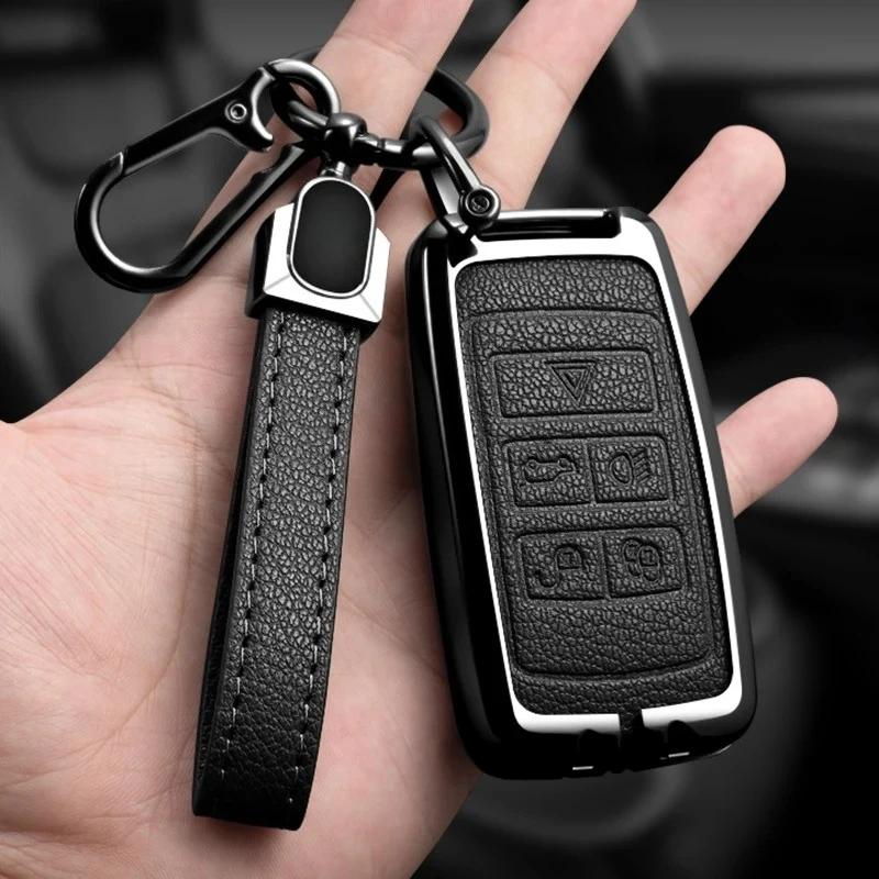Zinc Alloy+Leather Car Key Case Cover Keychain Holder Shell For Land Rover Range Rover Sport Velar Evoque Freelander2 Discovery