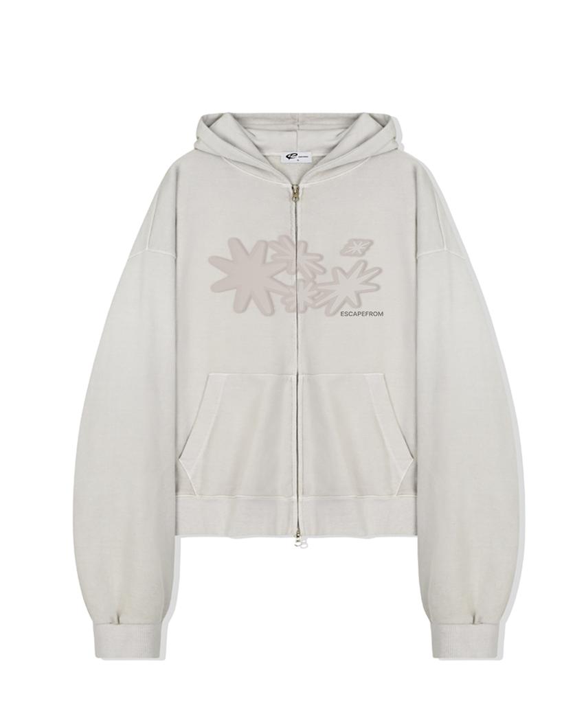 Escapefrom Flare Sun Logo Print Two-Way Pigment Zip-Up Hoodie Sand Beige