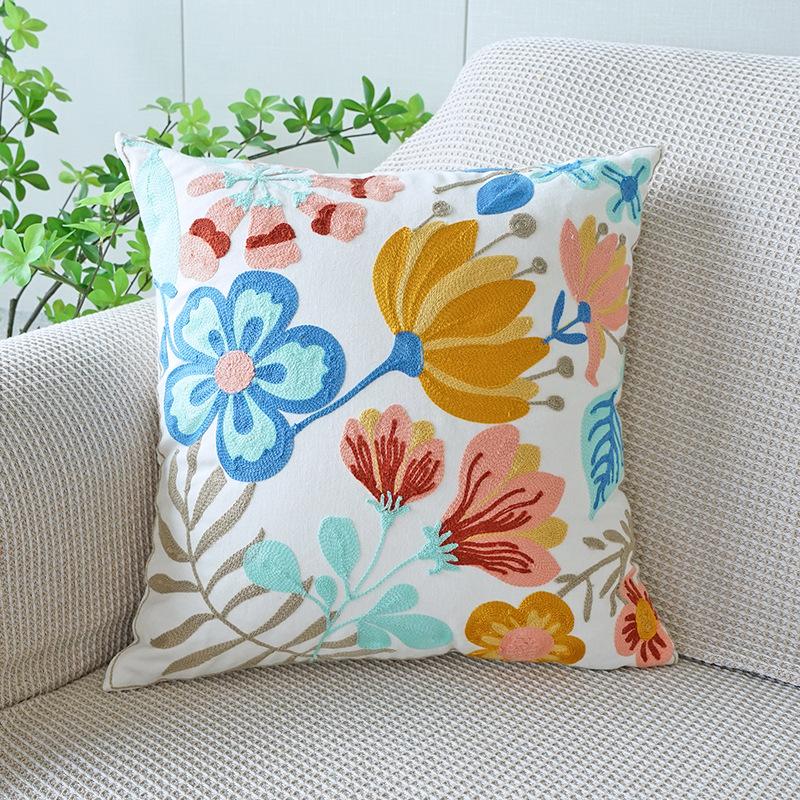 Flower Towel Embroidered Pillowcases Square Mesh Popular Nordic Style Pure Cotton Cushion Living Room Sofa Pillow Cushion Cover