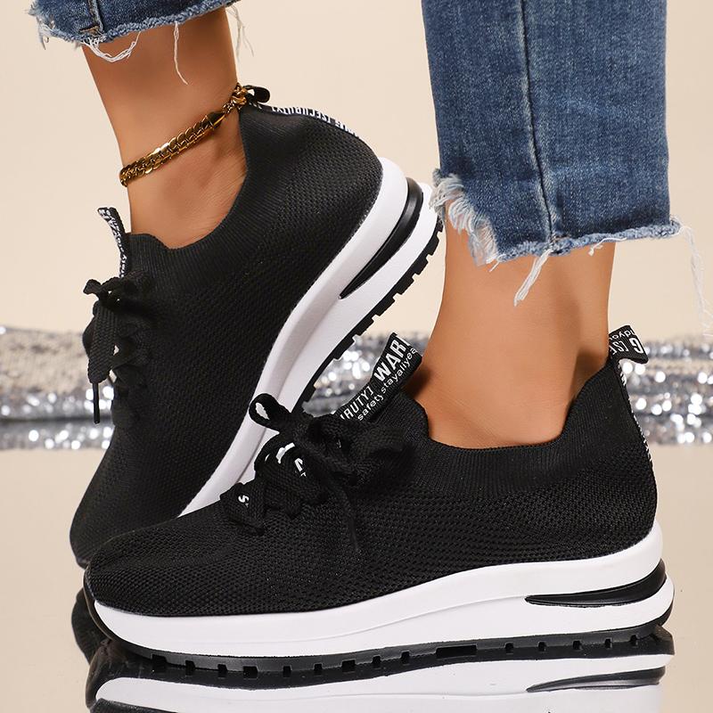 Knitted Chunky Platform Sneakers for Women Summer Black Mesh Breathable Sports Shoes Woman Plus Size 43 Fashion Walking Sneakers