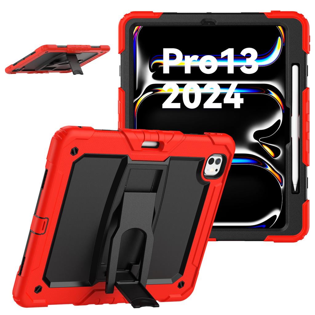 For iPad Pro 13 (2024) Kickstand Case PC+Silicone Tablet Cover with Pen Slot/Shoulder Strap