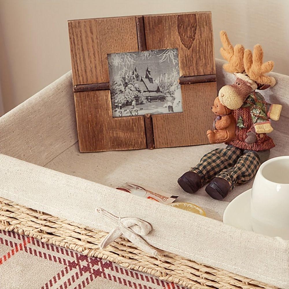 Rektangulære Håndlagde Oppbevaringskurver i Rattan Fransk Stil Fletting Oppbevaringsbrett Husholdning