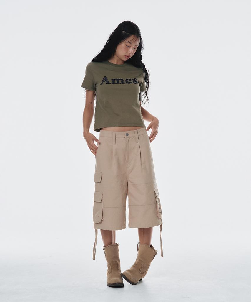 AMES-WORLDWIDE Basic Logo Denim Applique Tee Khaki (Am2Emut514A)