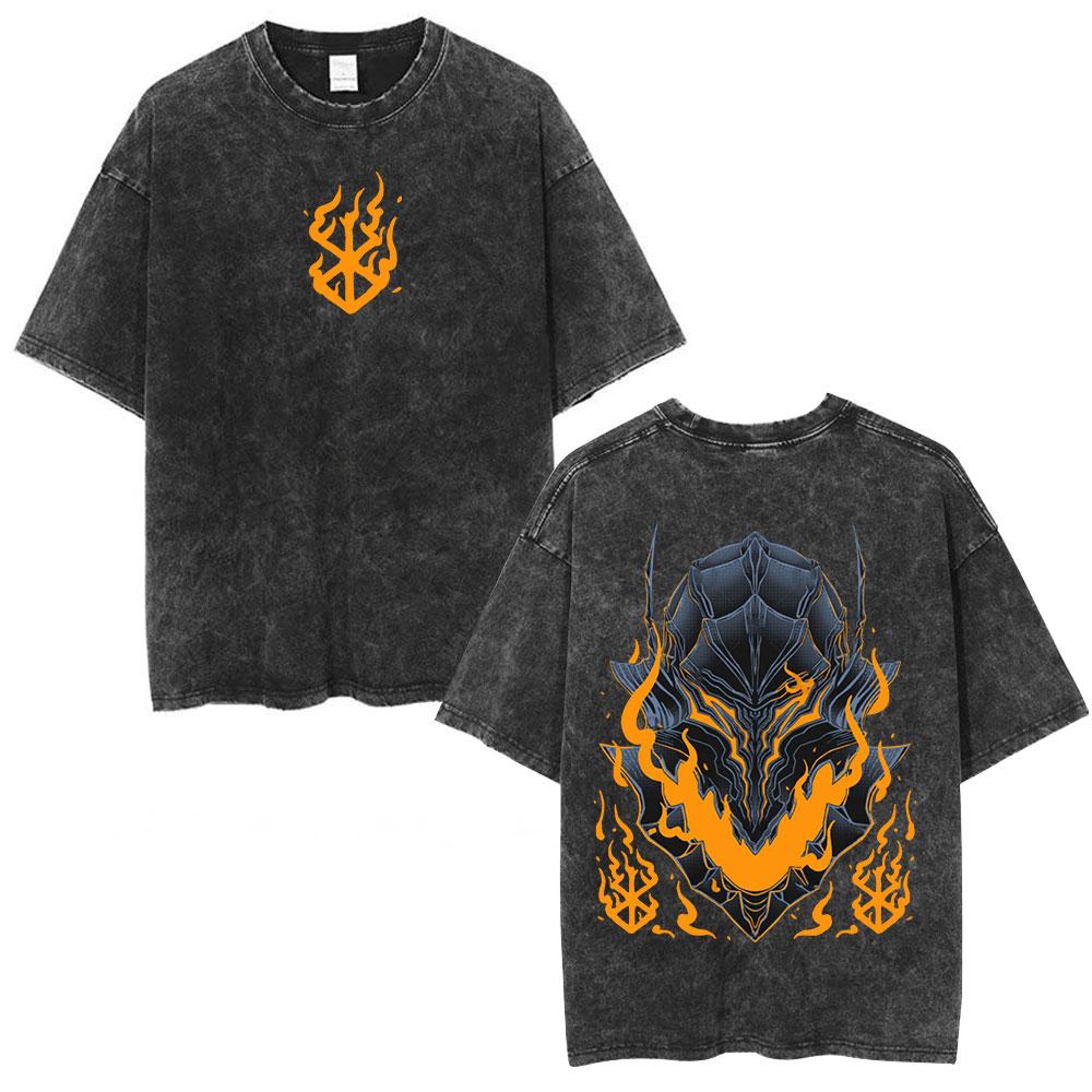 Japanese Anime Berserk Guts Vintage Washed T Shirt Griffith Swordsman Gatsu Sacrifice Zodd T-shirts Unisex Cotton Casual T-Shirt