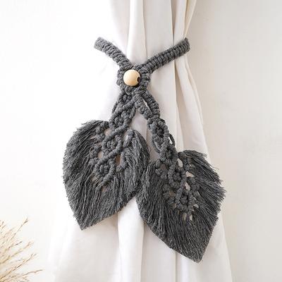 Curtain Ties Wooden Bead Braided Leaf Shape Tassel Bohemian Style Curtain Fastener Farmhouse Curtain Decoration