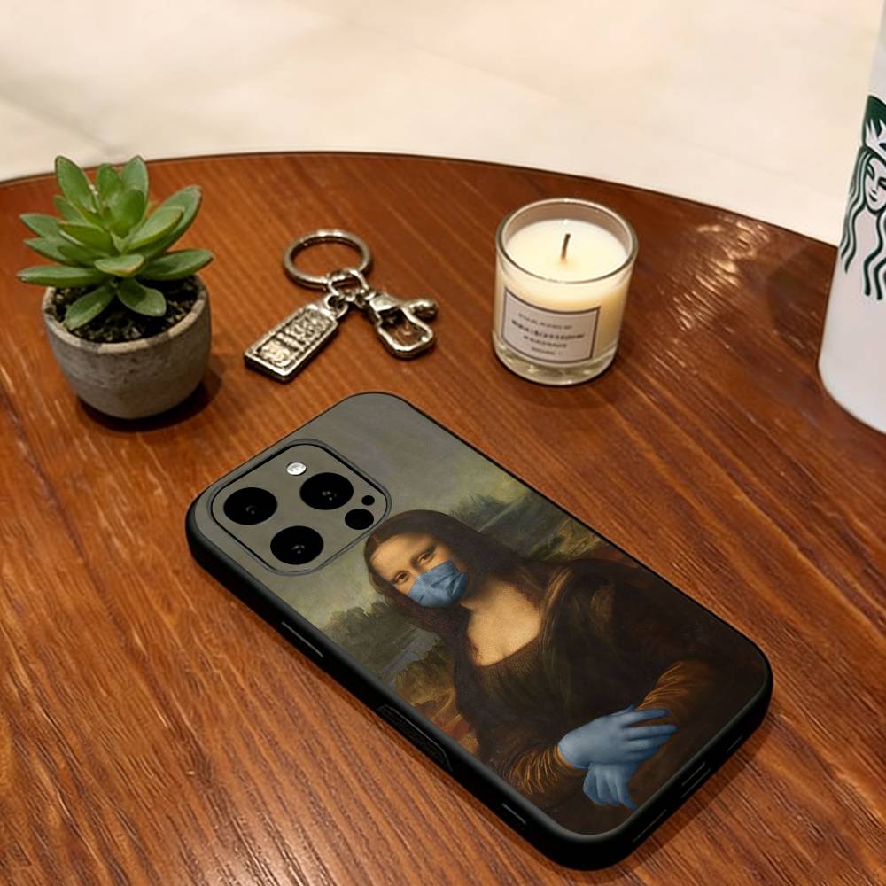 

Humorous M-Mona L-Lisa Art Phone Case For iPhone 17, 16,15,14,13,12,11 Plus,Pro Max, Others Soft Silicone Black Cover iPhone17Air