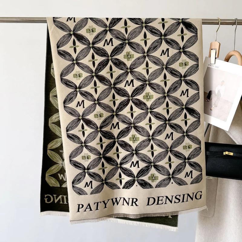 2024 New Letter Printed Fashionable Imitation Cashmere Scarf,Women's Dual-use Air Conditioning Shawl for Student