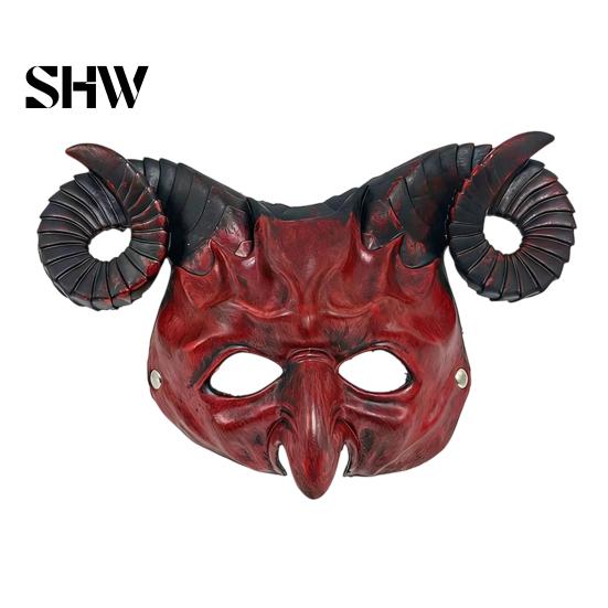 Lightweight Comfortable Headwear Gothic Goat Head Masque with Horns, Adult Demon Skull Secret Room Role Play Masque, Scary Animal Cosplay Costume for