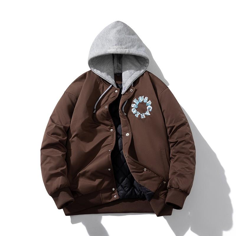High Street Pilot Padded Jacket Thick Stand Collar Embroidered Baseball Single-Breasted Cotton Coat Men Winter