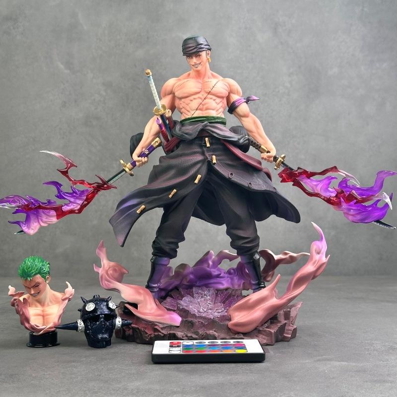 28cm Anime One Piece Roronoa Zoro Model Manga One Piece Action Figure with Two Heads Figurine Peripheral Collection GK Statue