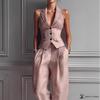 Completo da Donna Due Pezzi Gilet Pantaloni Scollo a V Senza Maniche Gilet Bottonato Vita Alta Pantaloni a Gamba Larga Pieghettati Outfit da Ufficio