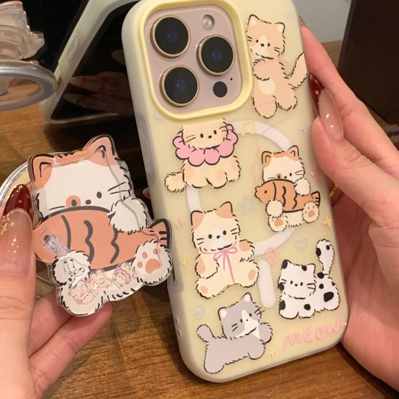 Korean Cute Quicksand Shake Kitten Magnetic Phone Holder  Stand Grip Tok GripTok  Support For iPhone 16 15 For Magsafe Accessori