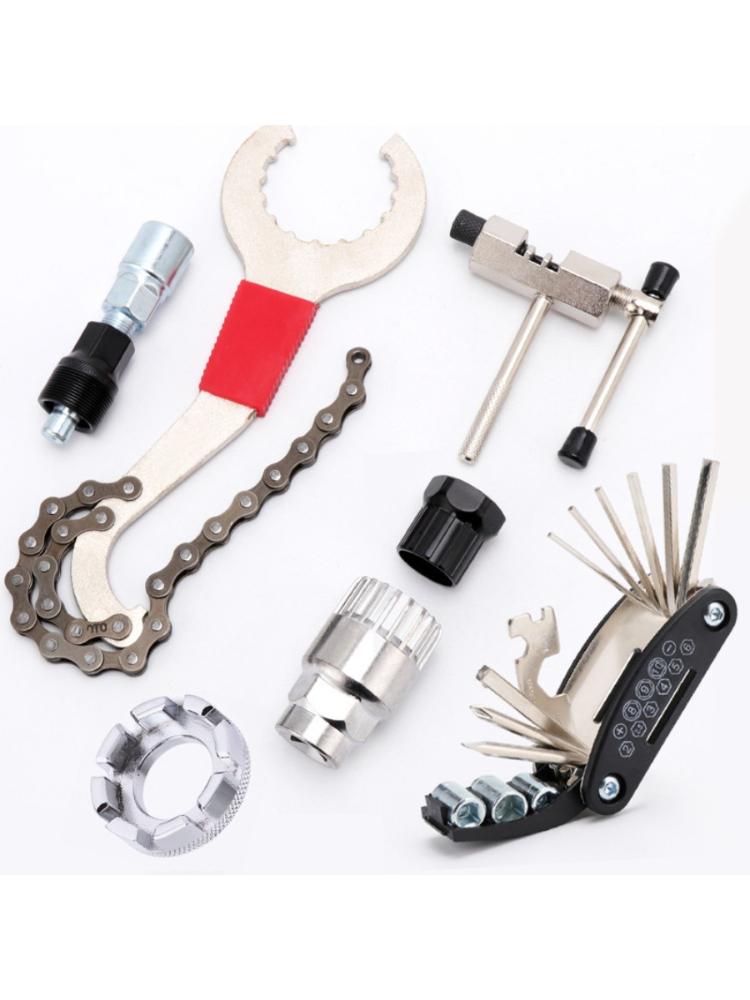 

Multi-Functional Bicycle Repair Tool Kit - Includes Crank, Flywheel, Derailleur Hanger Wrenches & Chain Breaker
