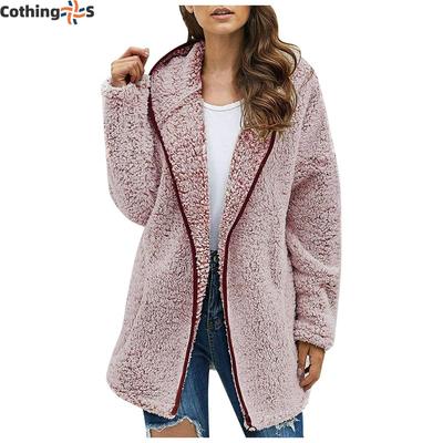 Herfst Winter Vrouwen Lange Teddy Jas Warme Dikke Fleece Jas Omgeslagen Kraag Pluche Jas Vrouw Casual Lange Mouw Winterkleding