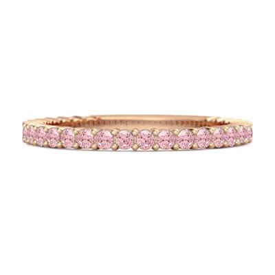 Pink CZ Eternity Band Women Wedding Ring  - 925 Sterling Silver Rose Gold Vermeil