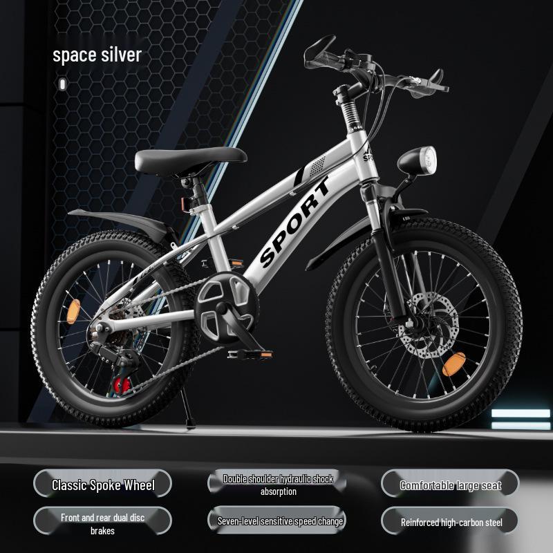 Kids' Mountain Bike: Dual-Speed, Double Disc Brake with Shock Absorption