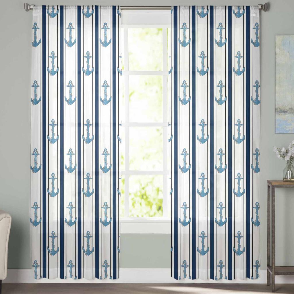 Anchor Line Rope Loop Tulle Window Curtains for Bedroom Luxury Home Decor Drapes In Living Room Chiffon Panels