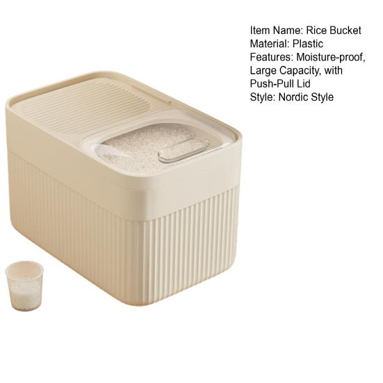 Household Rice Bucket with Measuring Cup Large Capacity Airtight Rice Storage Container with Push-Pull Seal Cover Moisture And Insect